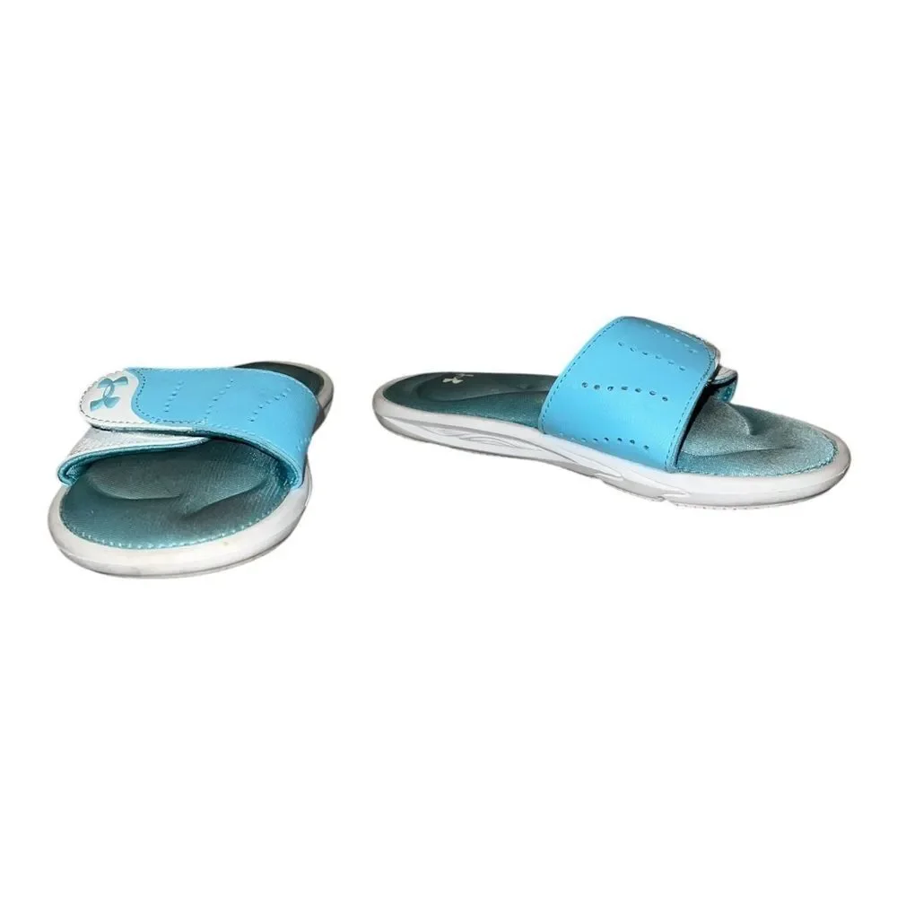 Under Armour Kids Ignite IX Slide Sandals Girls White Light Blue 2M EUC